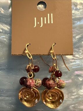 J. Jill Gold and Pink Marbled Bead Flower Drop Earrings